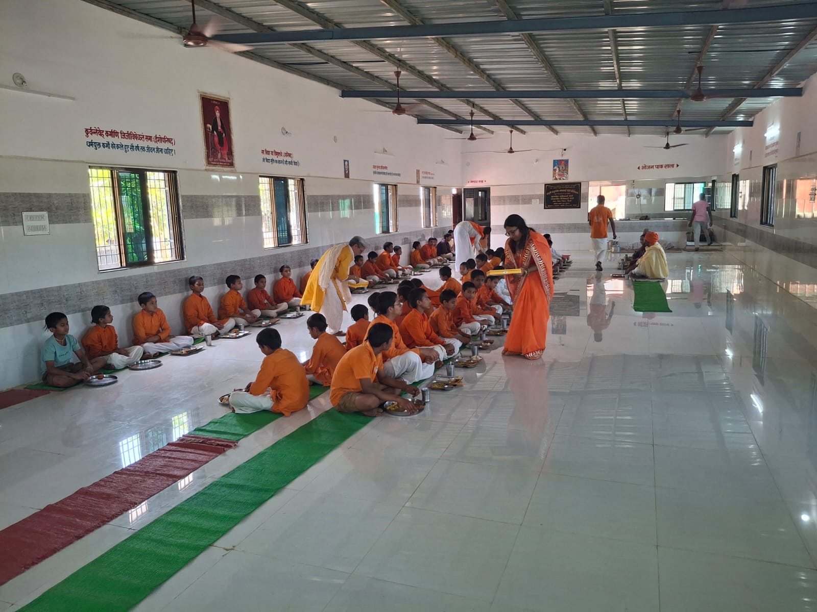 Students having meals together in the dining hall